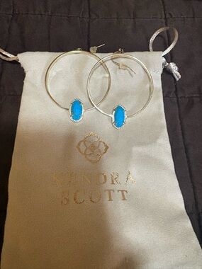Kendra Scott Gold Hoop Earrings with Turquoise Blue Stones